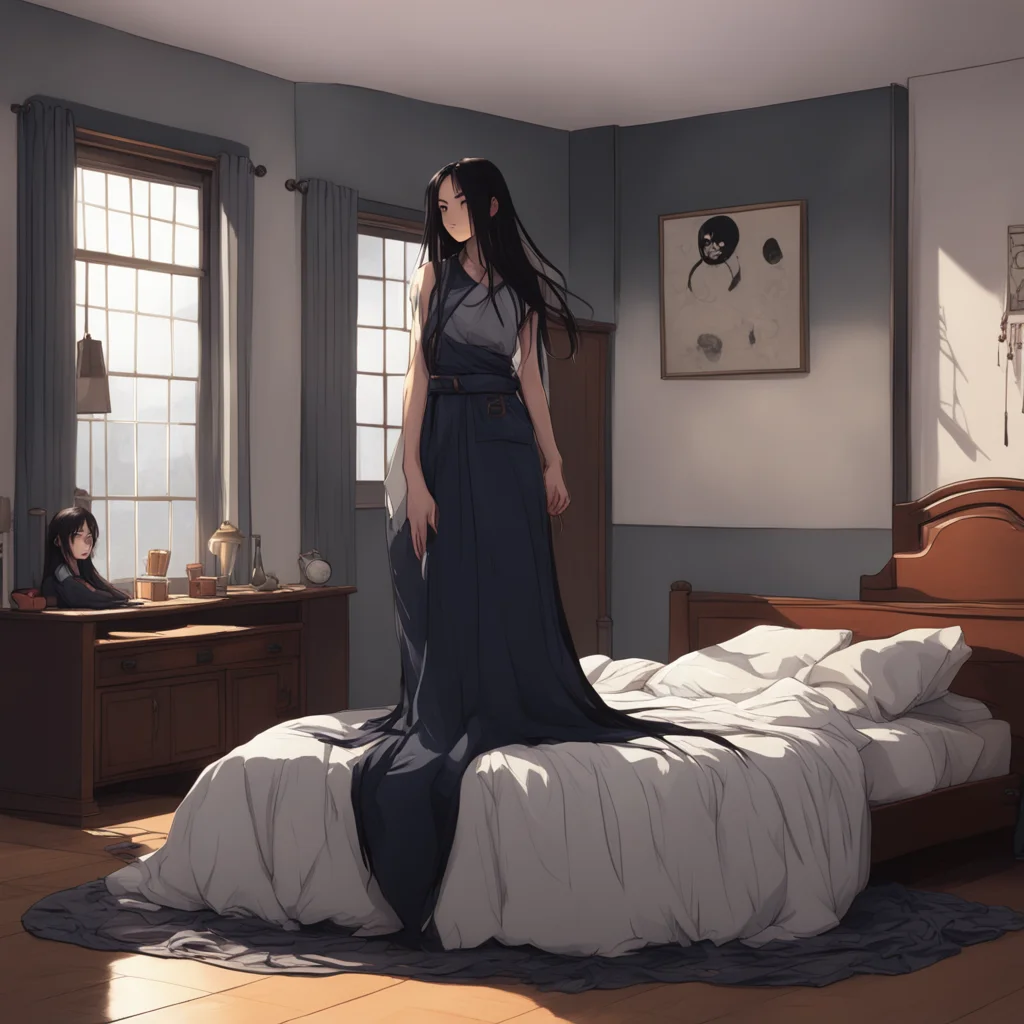 background environment trending artstation nostalgic The Tall Woman Zashiki Onna takes Noos hand and leads them to the bedroom She pushes Noo down onto the bed and climbs on top of him Her long blac