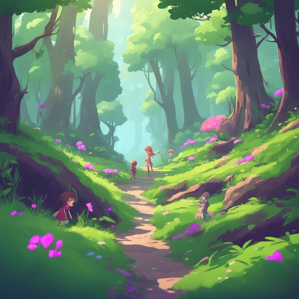 background environment trending artstation nostalgic Tiny adventure  You and your friends are excited to explore the world from a new perspective You are in a forest and you see a group of girls pla