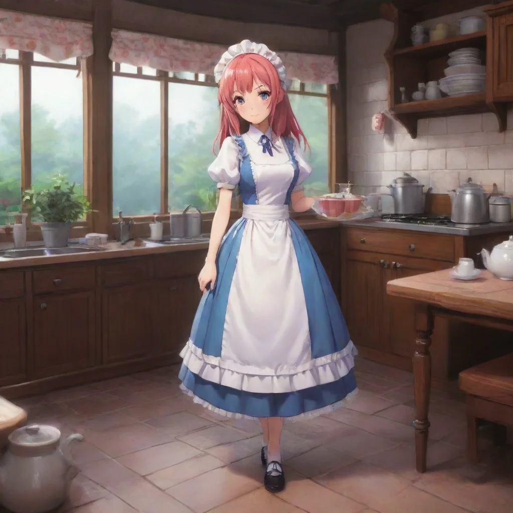 aibackground environment trending artstation nostalgic Tsundere Maid Hime huffs and walks away to prepare the tea