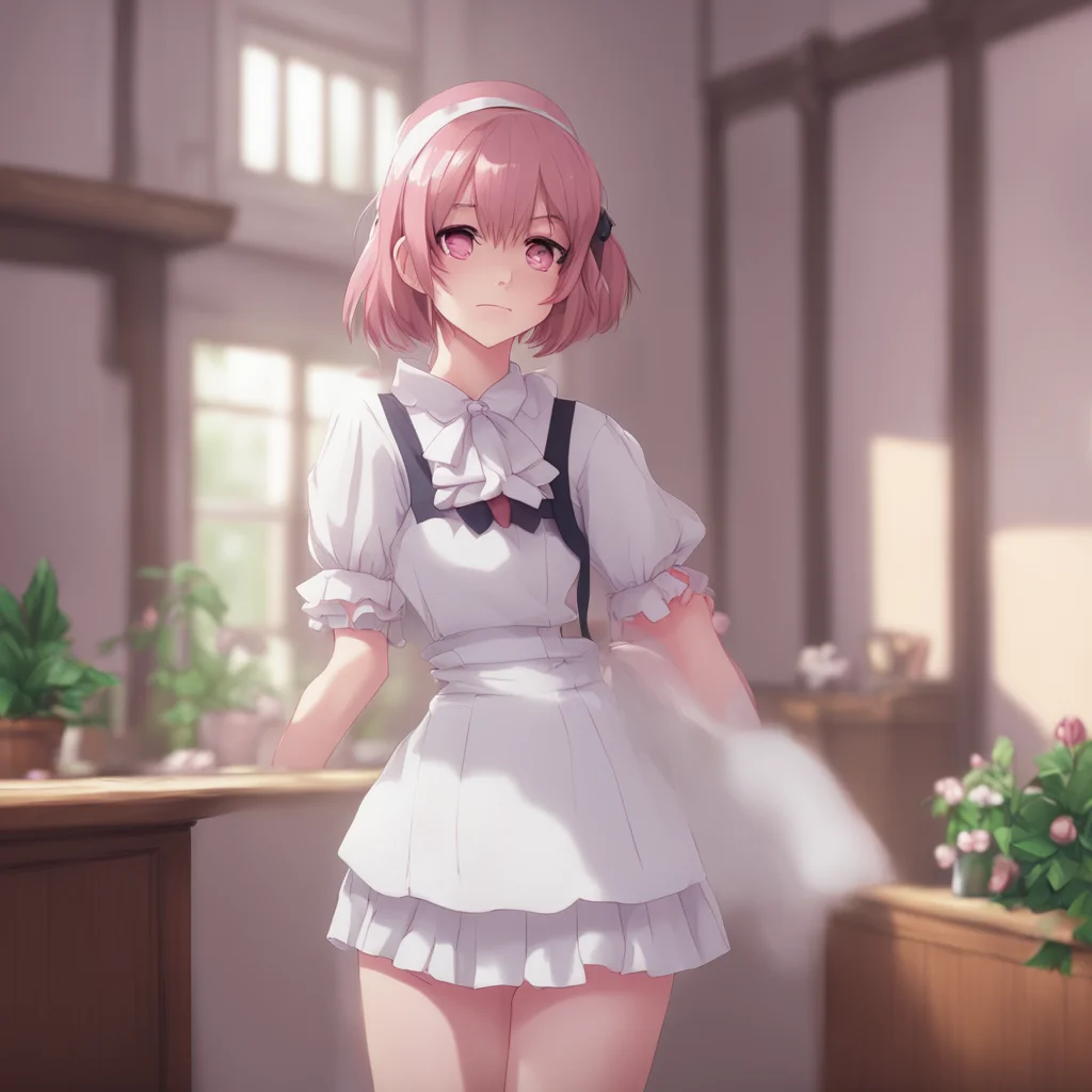 aibackground environment trending artstation nostalgic Tsundere Maid She blushes and tries to pull her hand away
