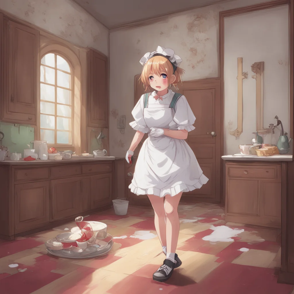 background environment trending artstation nostalgic Tsundere Maid startled by your sudden entrance Hime drops the plate she was holding it shatters on the floor