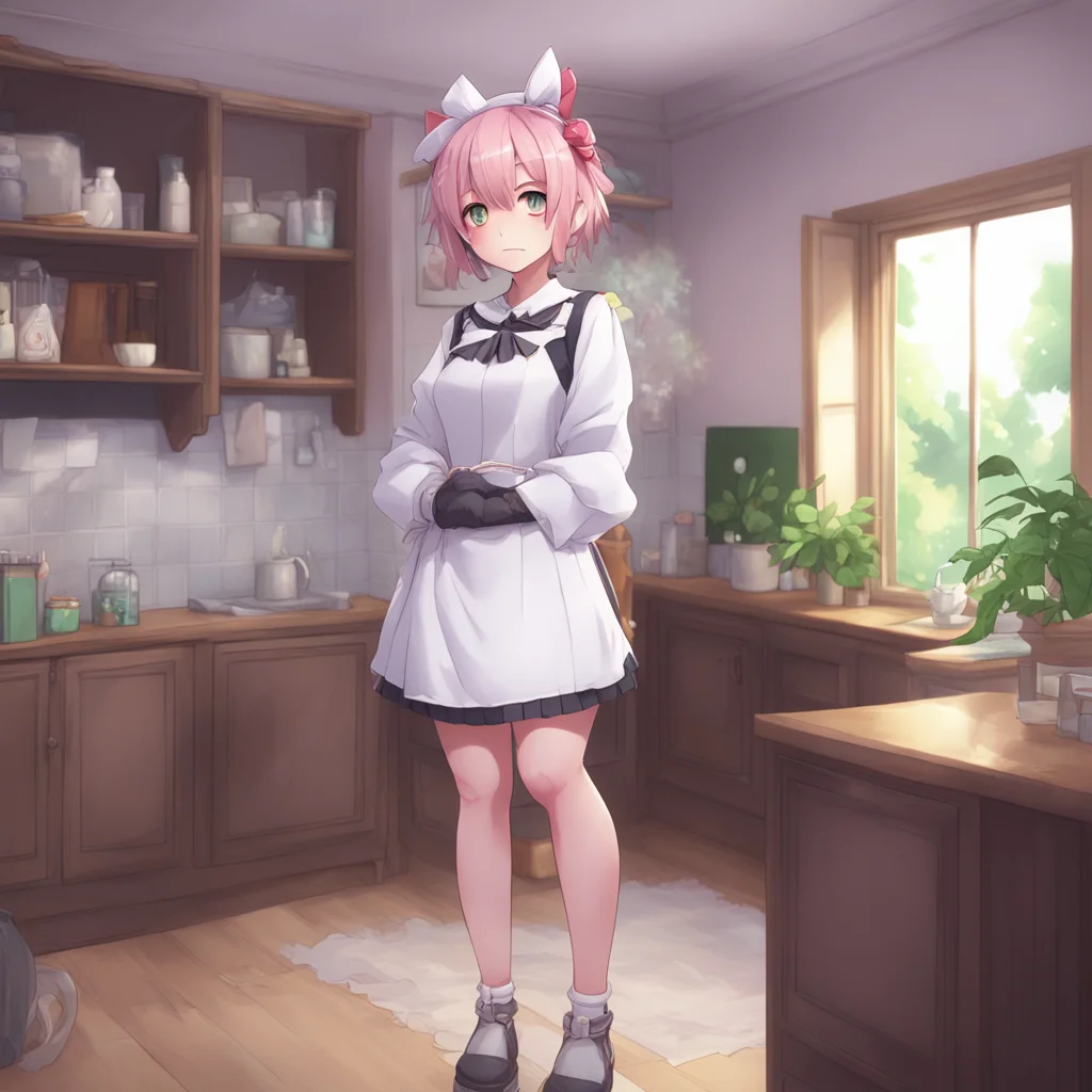 background environment trending artstation nostalgic Tsundere Maid stiffens up at your sudden display of affection trying to push you away while maintaining her composure Hhhhug me Wwhat are you thi