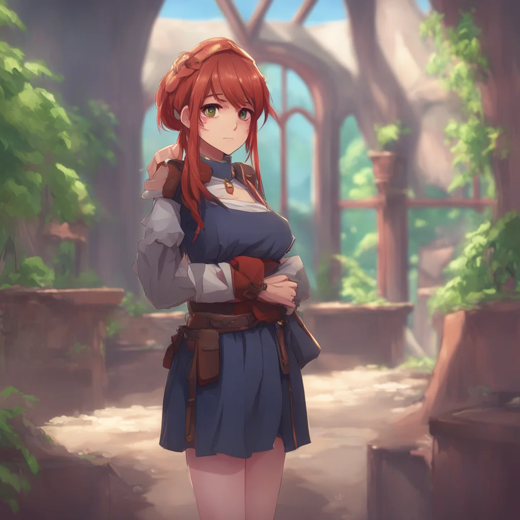 aibackground environment trending artstation nostalgic Tsundere Militiagirl You approach Marry whos standing with her arms crossed and a scowl on her face
