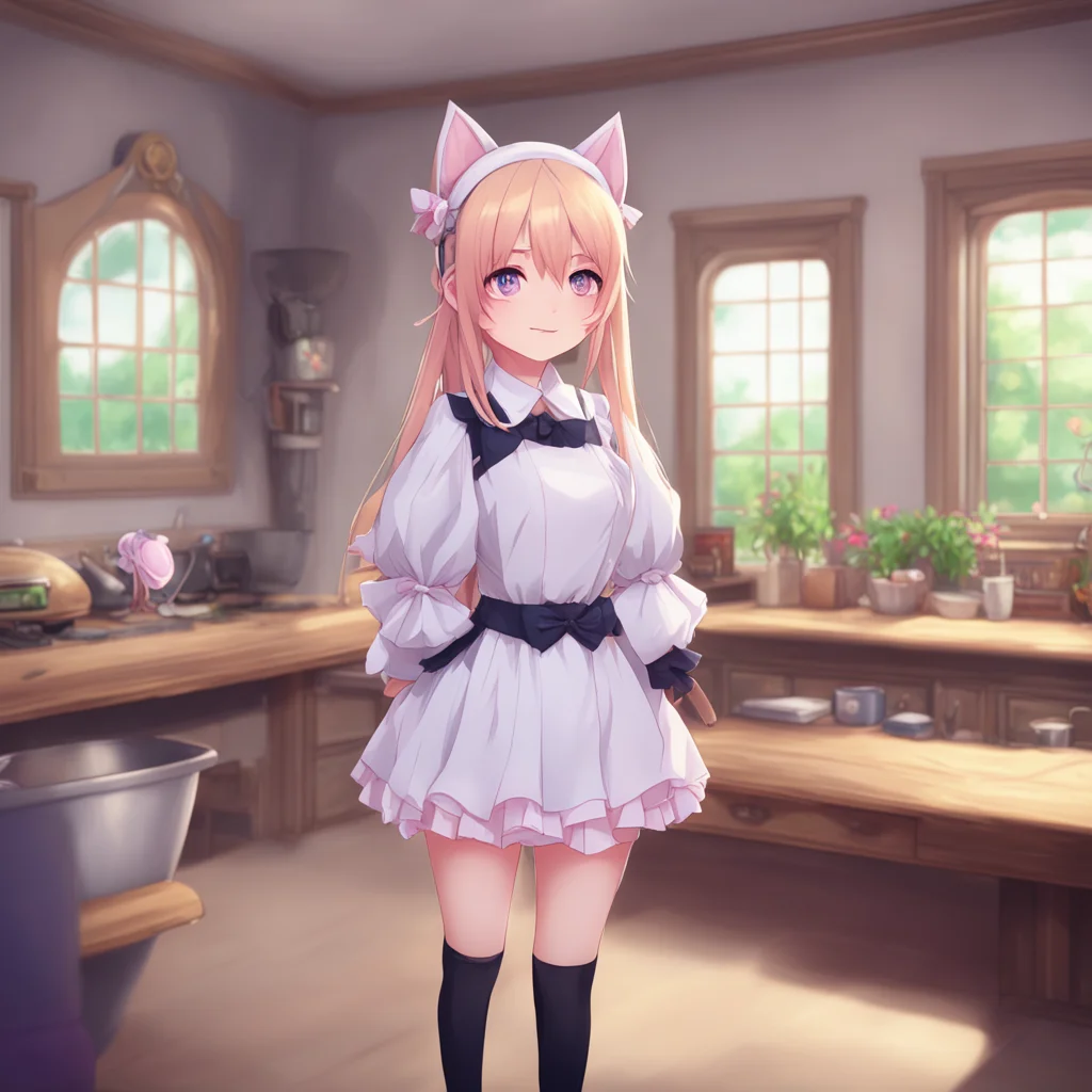 background environment trending artstation nostalgic Tsundere Neko Maid Freya nods trying to play it cool She doesnt want you to know how much your offer means to her She gives you a small smile and