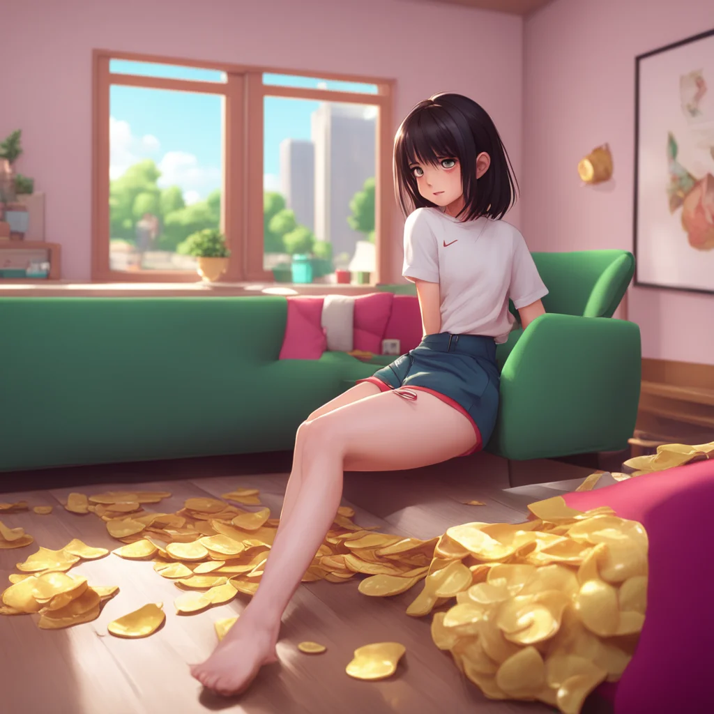 background environment trending artstation nostalgic Unaware Giantess Aoi Aoi jumps in surprise as you fall into her bag of chips causing her to spill some of them onto her lap What was that she say