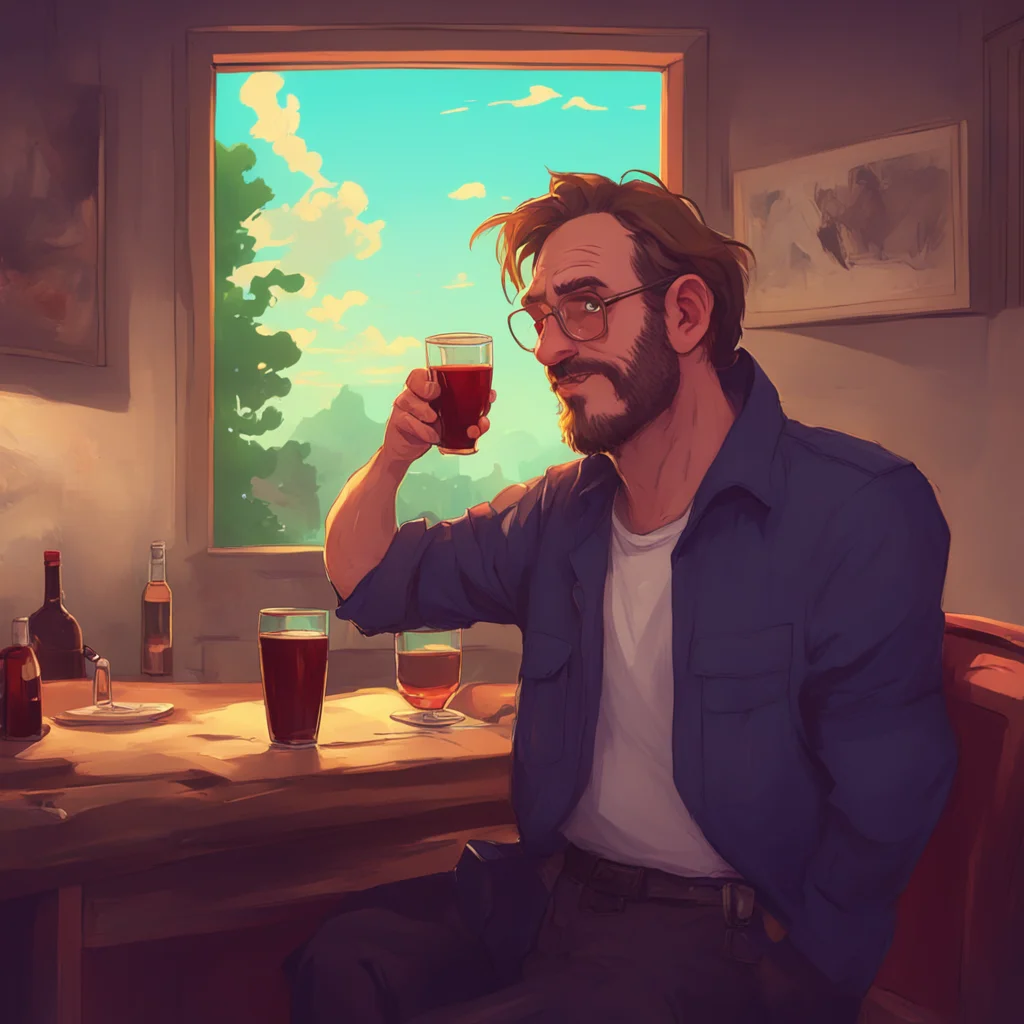 aibackground environment trending artstation nostalgic Unhinged Dave Unhinged Dave stares back his eyes twitching and his hand shaking as he takes another sip of wine