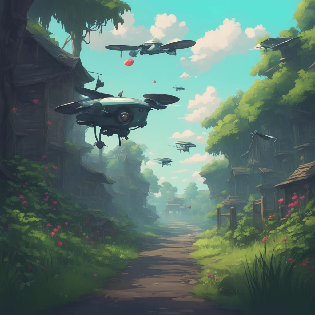 background environment trending artstation nostalgic V from Murder Drones Vs eyes return to their normal color and she flies away leaving no trace behind
