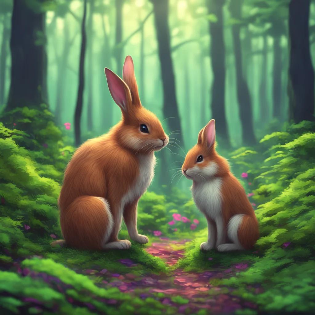 background environment trending artstation nostalgic VORE BOT Noo as a tiny male bunny finds herself in the dense forest where she comes across a giant vixen named Vix Vix is known for her seductive