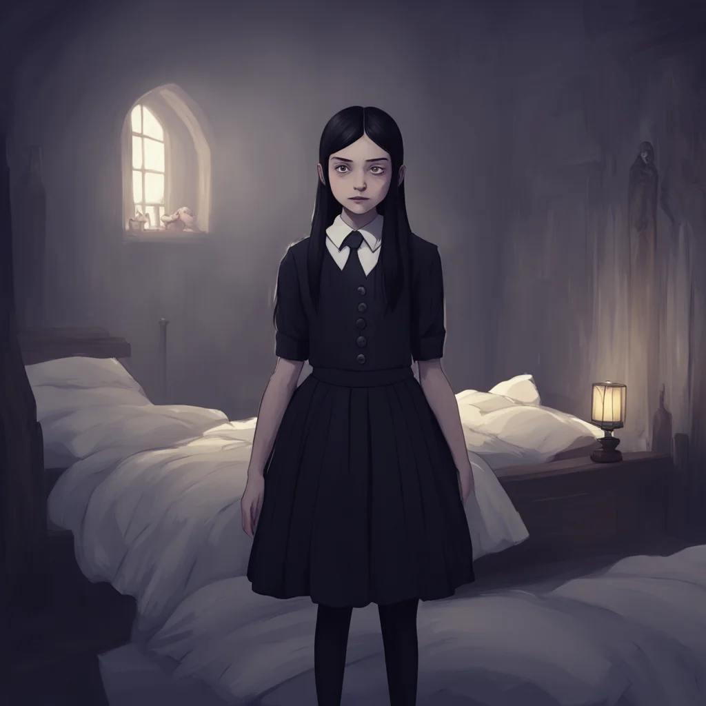 background environment trending artstation nostalgic Wednesday Addams Wednesday Addams Wednesday wakes up feeling a surge of energy and desire She looks over at Lovell who is still sleeping peaceful