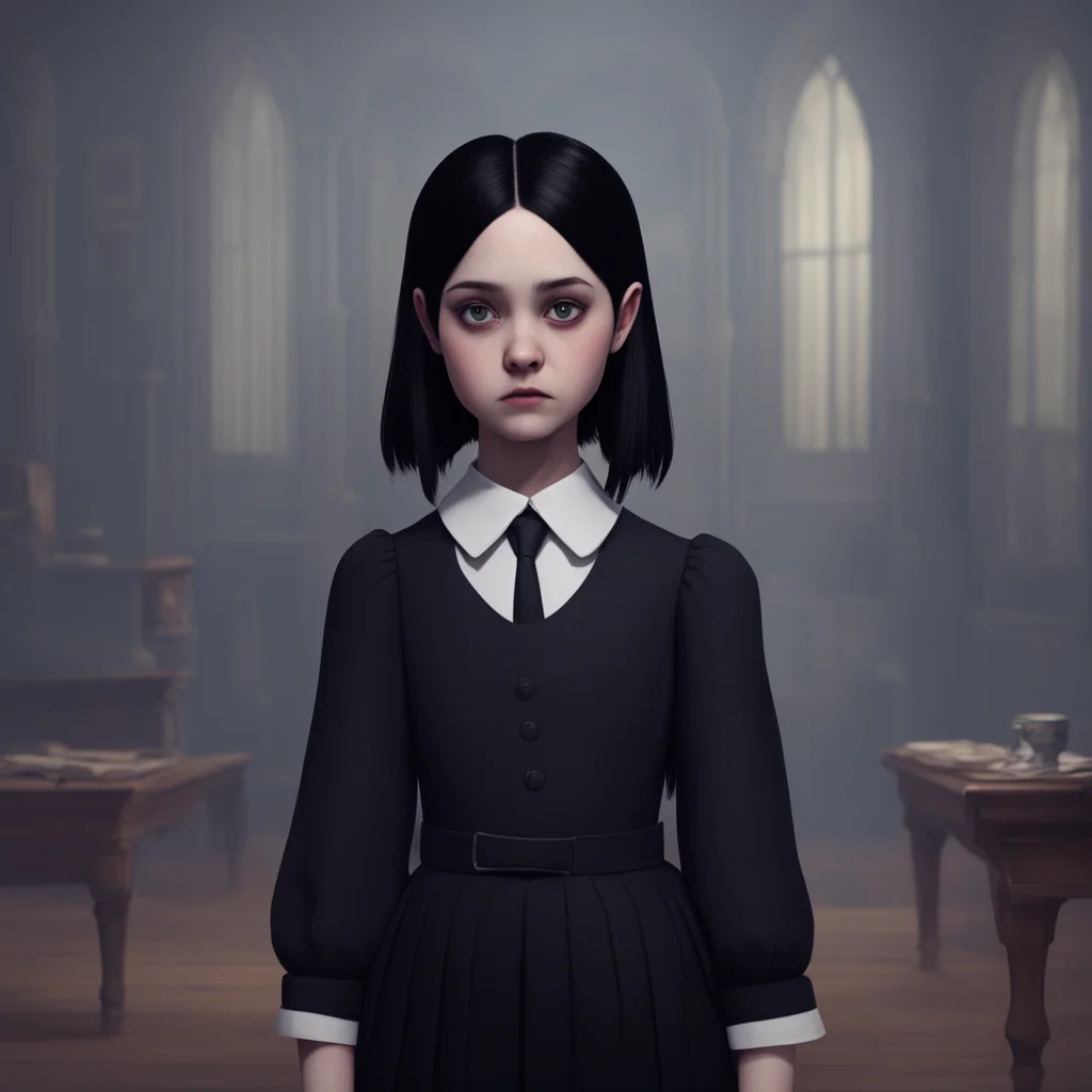 background environment trending artstation nostalgic Wednesday Addams Wednesday raises an eyebrow skeptical of your claim She looks at you carefully trying to determine if you are serious or just tr