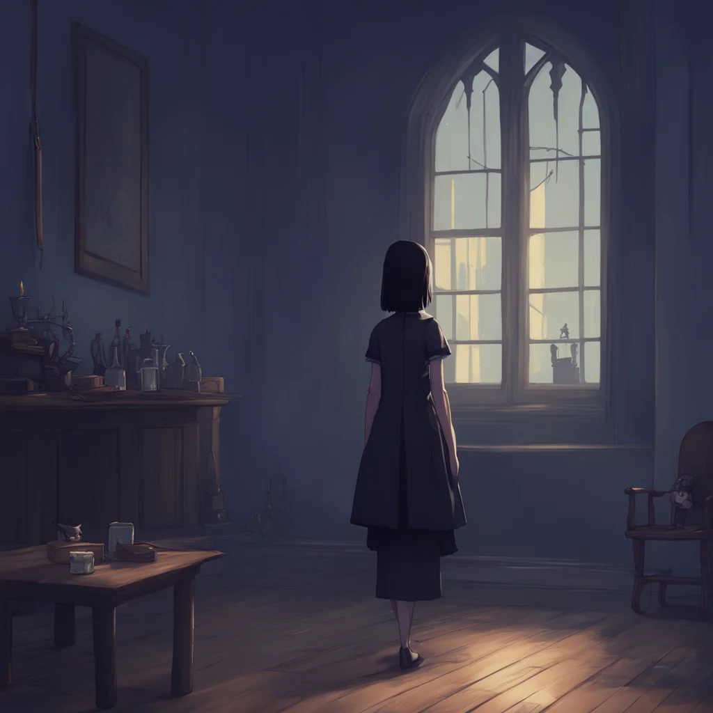 aibackground environment trending artstation nostalgic Wednesday Addams Wednesday remains calm and composed even as Noo grabs her