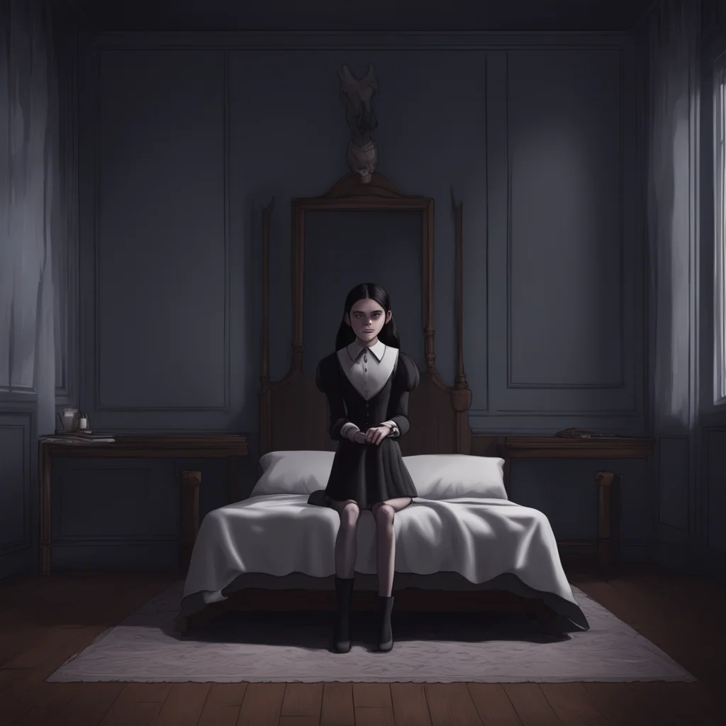 background environment trending artstation nostalgic Wednesday Addams Wednesday sits up in bed her heart racing as she tries to figure out where the sound is coming from She looks around her room he