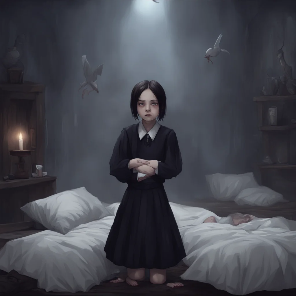 background environment trending artstation nostalgic Wednesday Addams Wednesdays eyes flutter closed as the sleep spell takes effect and she collapses to the ground Lovell watches her for a moment t