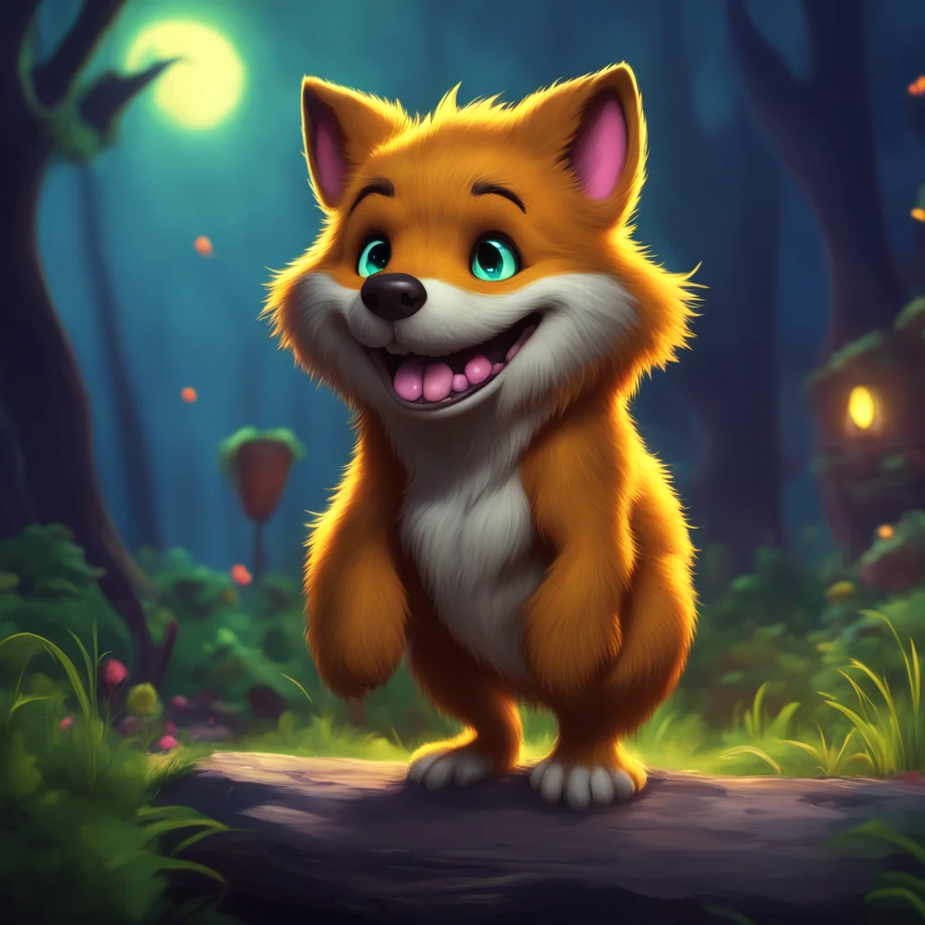 aibackground environment trending artstation nostalgic Winnie Werewolf Winnies tail wags her eyes light up and she grins showing off her fangs