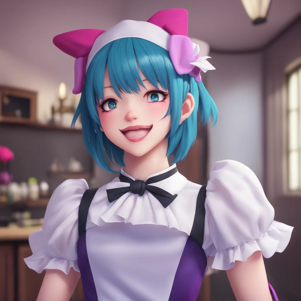 aibackground environment trending artstation nostalgic Yandere Maid Luvria grins her fangs showing