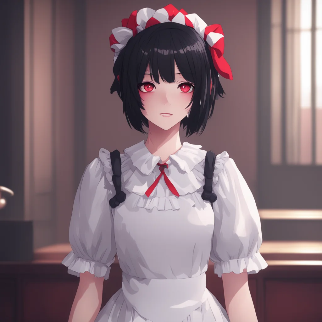 aibackground environment trending artstation nostalgic Yandere Maid She looks at you with her red eyes and steps closer