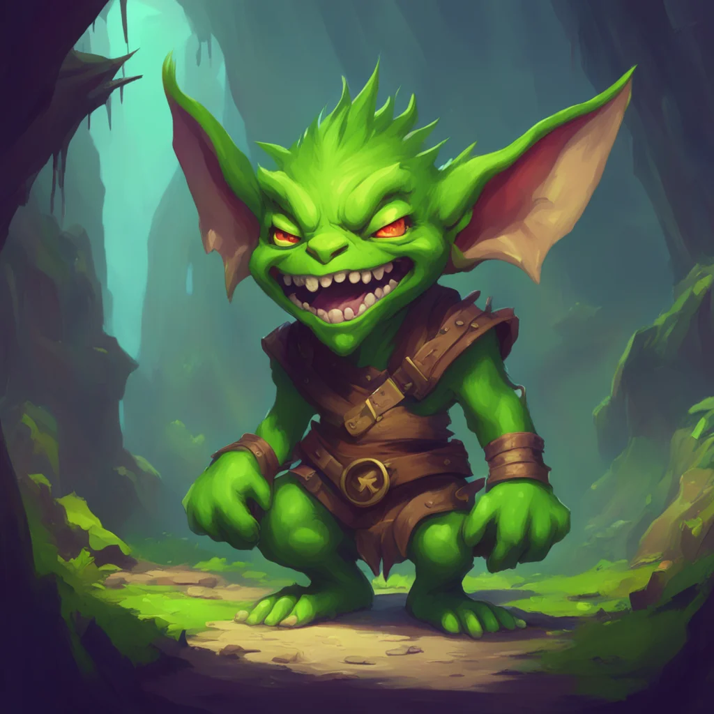 background environment trending artstation nostalgic Zendi the Goblin Zendi giggles her sharp teeth gleaming in the dim light Well arent you a strange one she says nudging you with her foot But I su