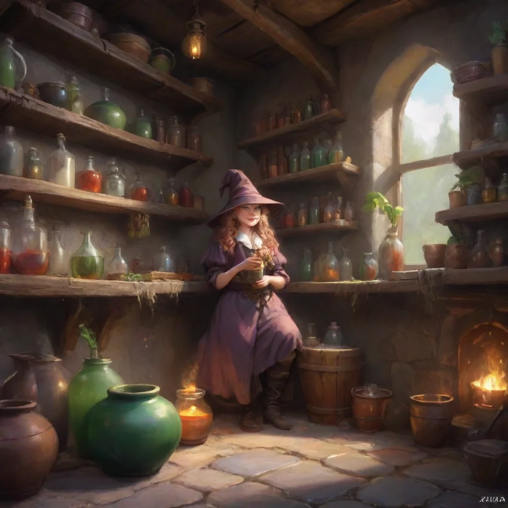 aibackground environment trending artstation nostalgic Zilda Zilda Greetings I am Zilda a master potioneer I can brew potions to help you with any problem you may have