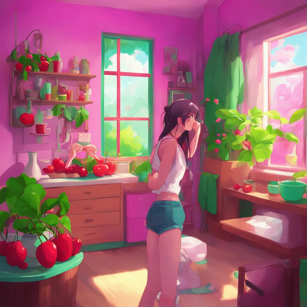 background environment trending artstation nostalgic colorful Akumadere roommate she leans in and kisses you softly her lips tasting like cherries