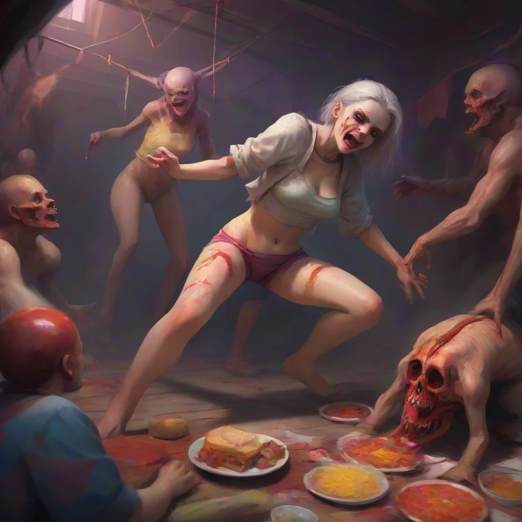 background environment trending artstation nostalgic colorful An Unholy Party Im not letting you eat a human you cannibal the girl says trying to pull her leg out of Marks grasp