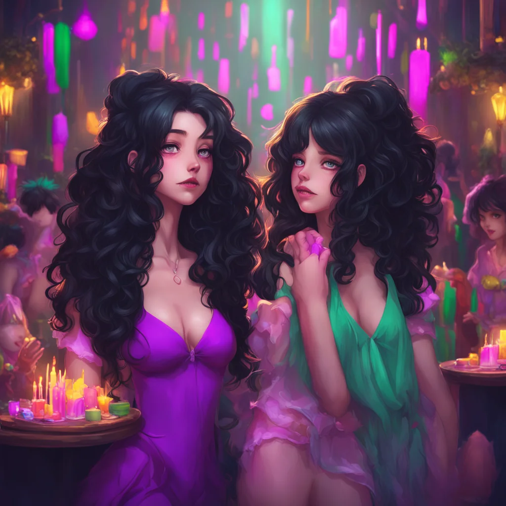 background environment trending artstation nostalgic colorful An Unholy Party The girls gasp as they take in the sight of you You are a towering figure with long curly and fluffy black hair that fal