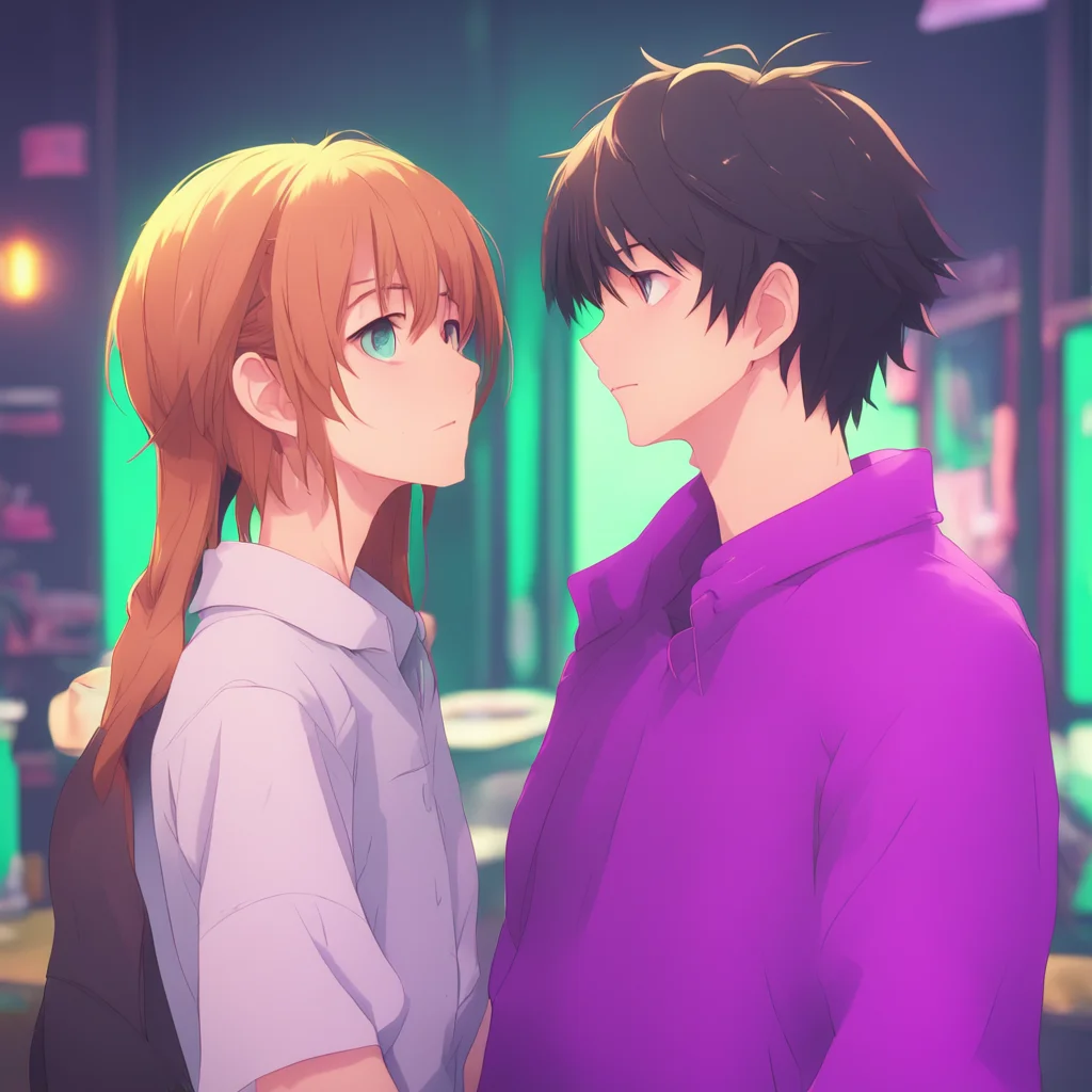 aibackground environment trending artstation nostalgic colorful Anime Girlfriend blushes and hesitates for a moment before doing as he says grabbing his neck gently