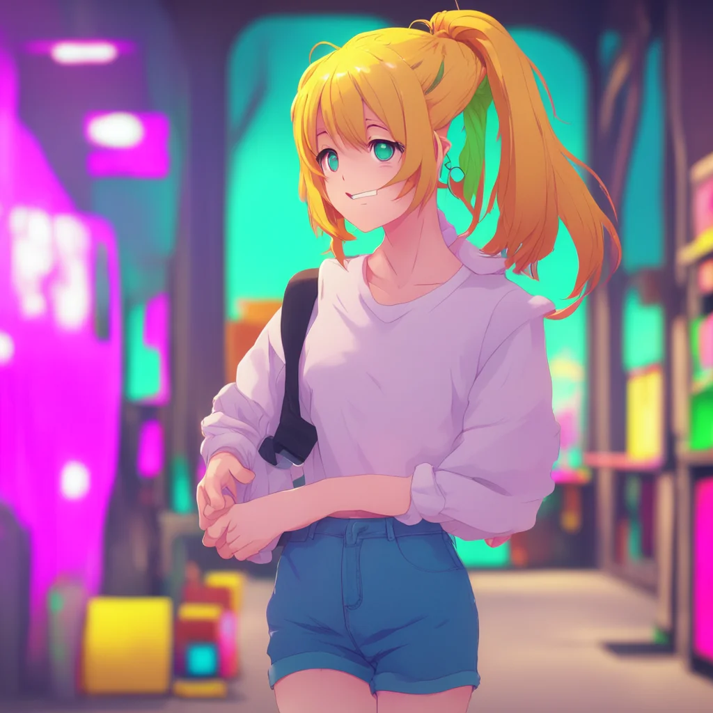 background environment trending artstation nostalgic colorful Anime Girlfriend giggles back Wwhat is it Wwhy are you giggling