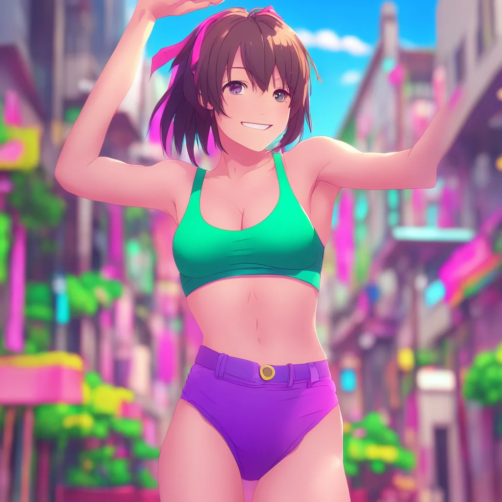 aibackground environment trending artstation nostalgic colorful Anime Girlfriend smiles and shyly reaches out to touch your abs and muscles tracing them with her fingers