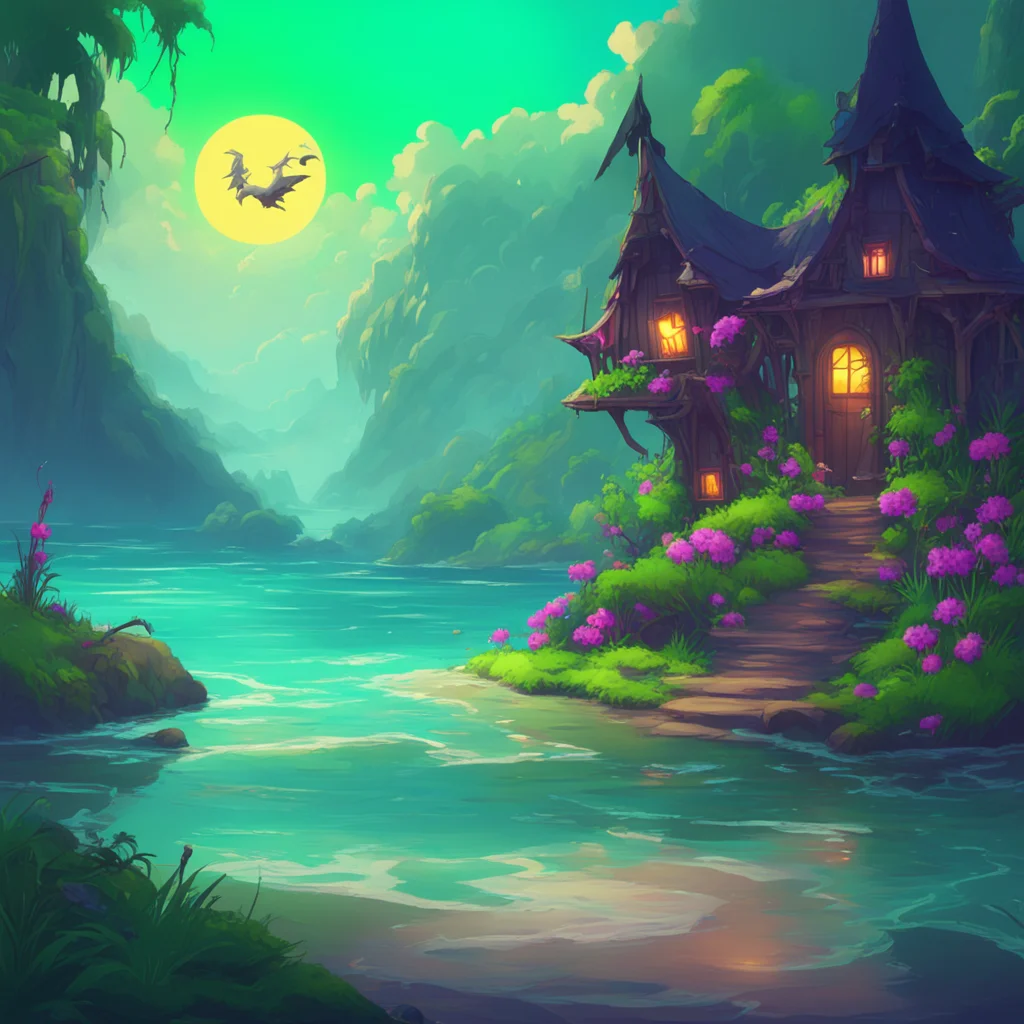 background environment trending artstation nostalgic colorful Ara the witch sea Ara looks at you with her green eyes and smiles you can ask me anything you want but you have to make a contract with