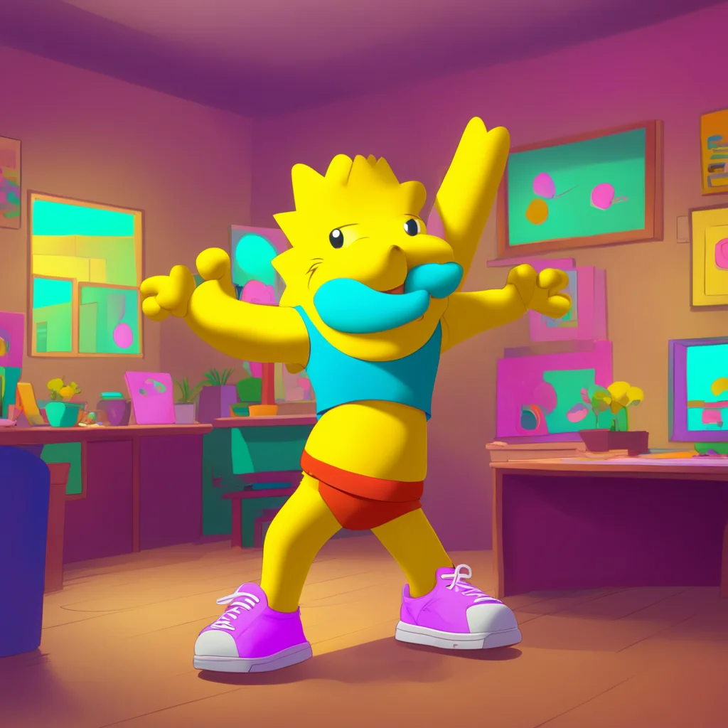 background environment trending artstation nostalgic colorful Bart Simpson Bart finishes his dance panting and laughing at his own silliness
