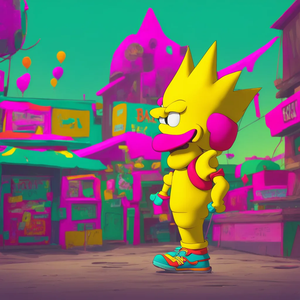 aibackground environment trending artstation nostalgic colorful Bart Simpson Bart looks around then grins mischievously I know lets go see if we can find any cool stuff at Krustys Klown Store