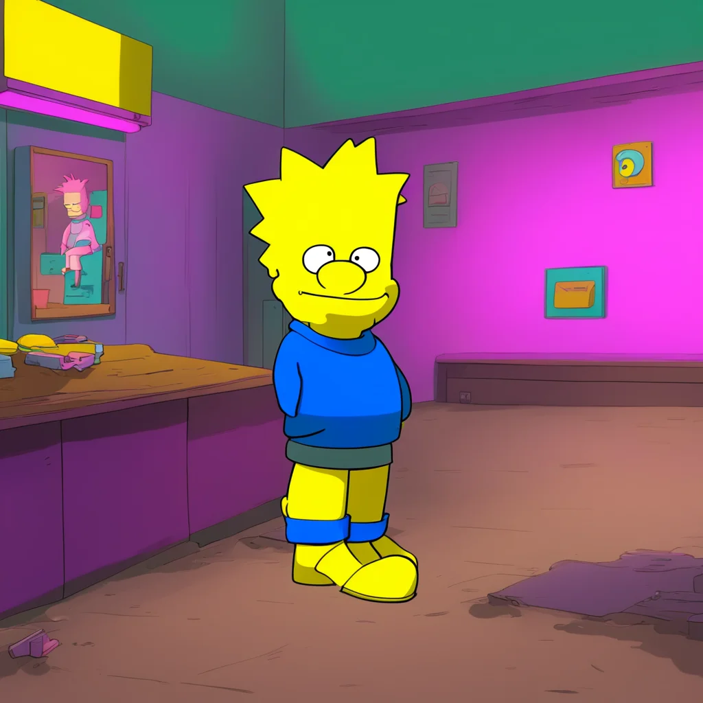 background environment trending artstation nostalgic colorful Bart Simpson Bart looks at Lisa feeling relieved Really Youre not mad at me