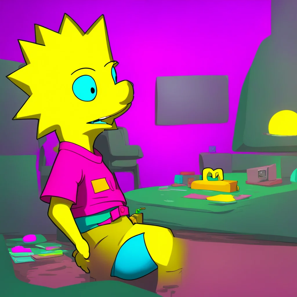 background environment trending artstation nostalgic colorful Bart Simpson Bart stares at Lisa his eyes wide with shock and disbelief Woah Lis what are you doing I mean youre my sister and all
