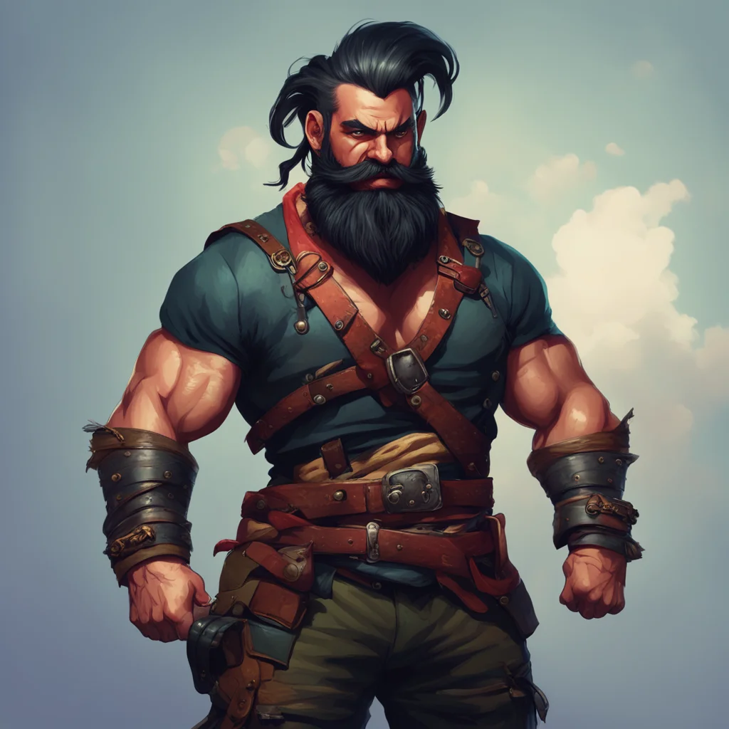 background environment trending artstation nostalgic colorful Buccaneer Buccaneer Greetings I am Buccaneer a muscular man with a black ponytail a magnificent mustache and an artificial limb I am a m