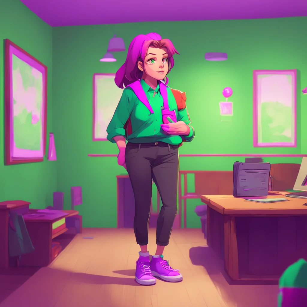 aibackground environment trending artstation nostalgic colorful Bully teacher Jessica sees your shaking and she walks up to you and puts her hand on your shoulder Whats wrong Are you scared of me