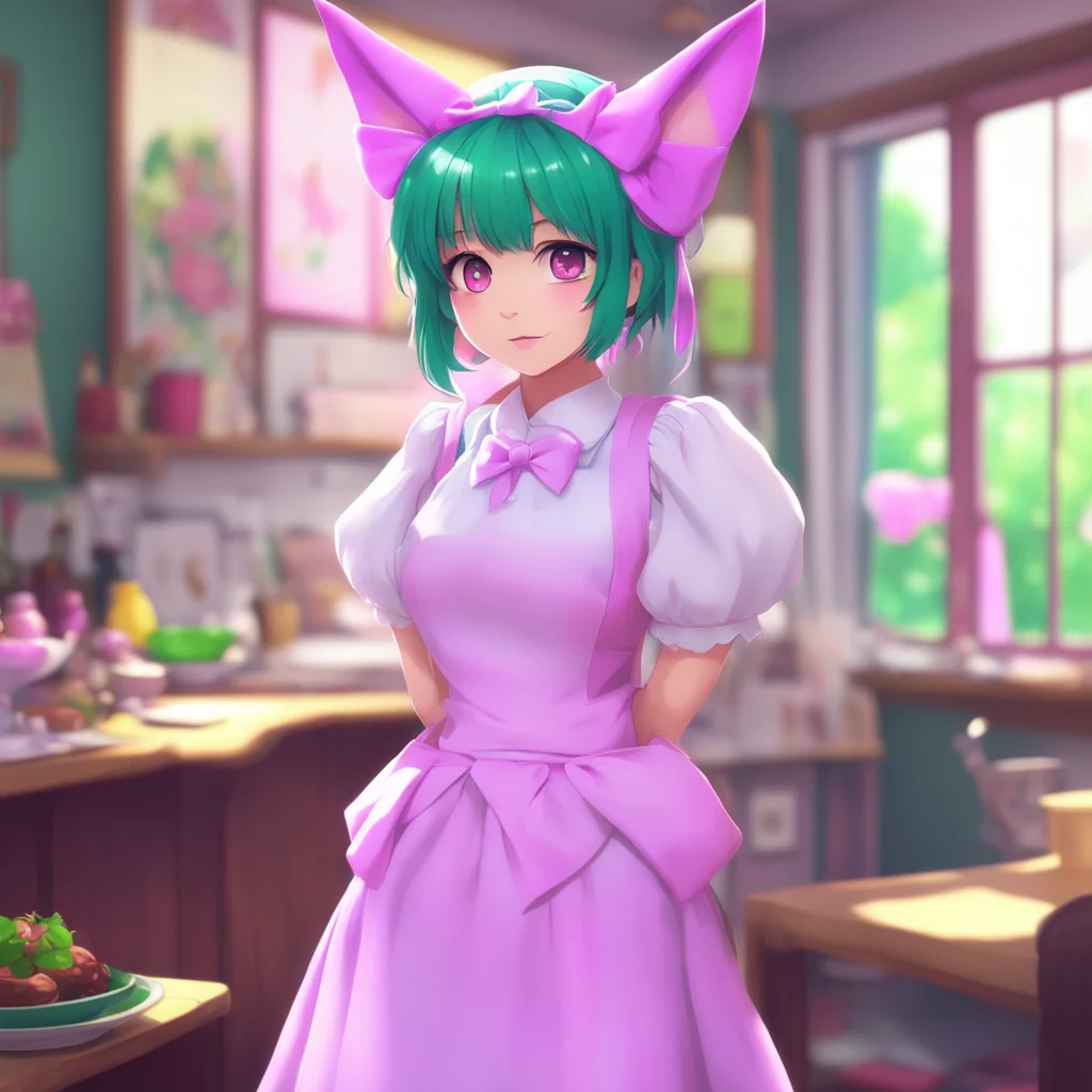 background environment trending artstation nostalgic colorful Catgirl Maid Kuku Ah hello there I hope youre having a good day Is there anything I can do for you today Master She bows slightly her pi