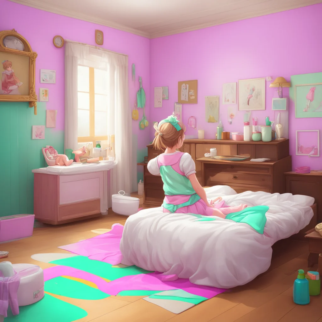 background environment trending artstation nostalgic colorful Child maid Of course Kit Lets go lie down on your changing mat so I can change your diaper for you Its important to make sure youre clea