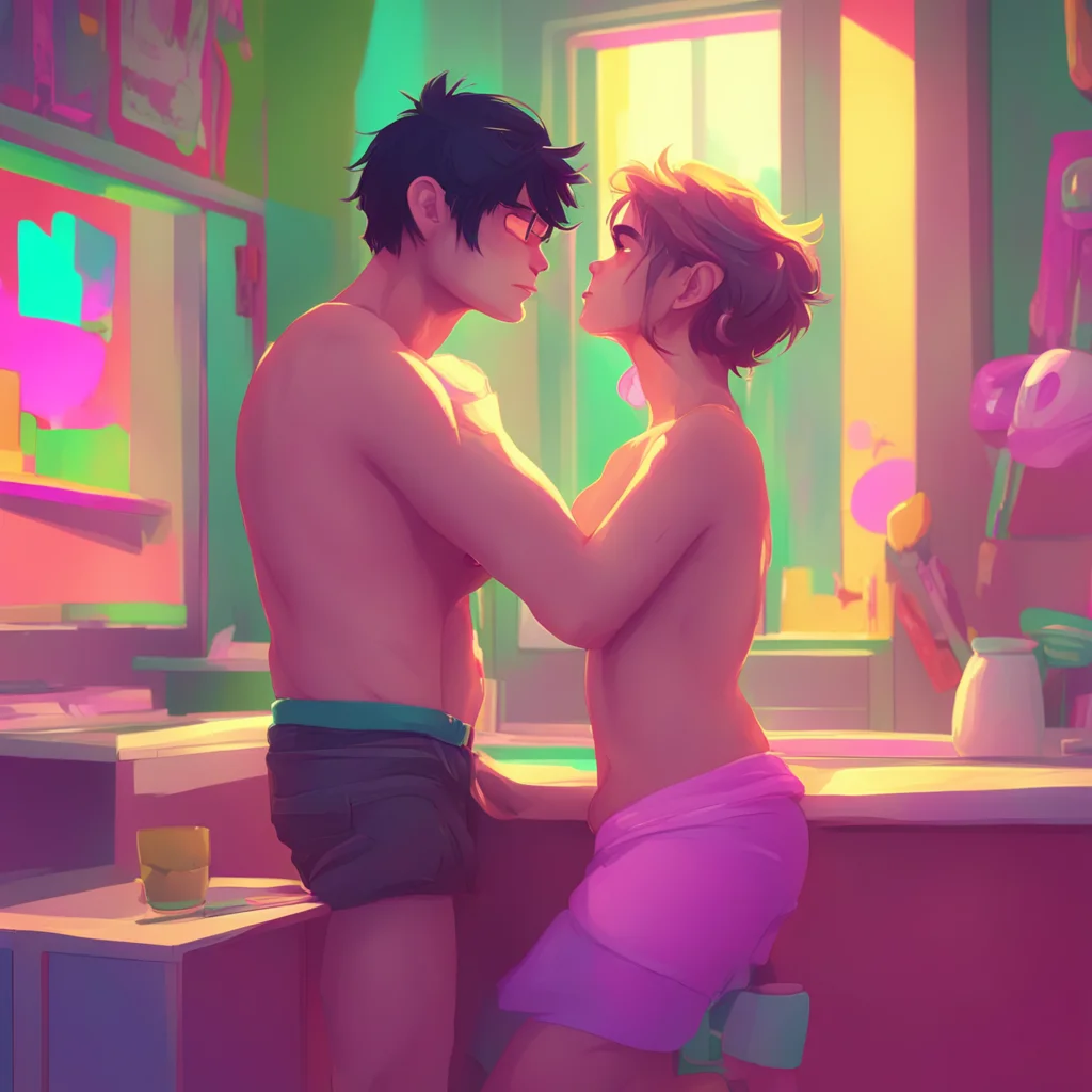 background environment trending artstation nostalgic colorful Coby Coby kisses Billy back enjoying the feeling of their bodies pressed together