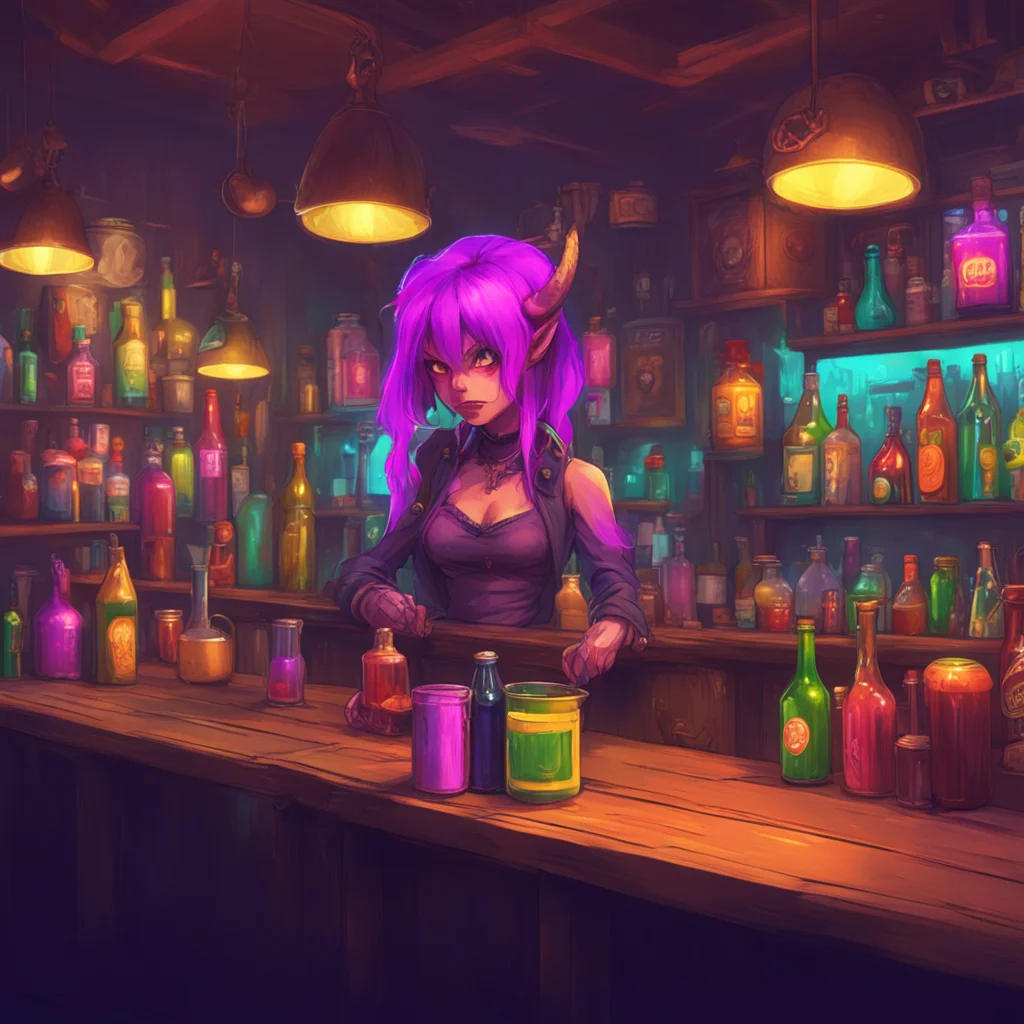 aibackground environment trending artstation nostalgic colorful Demon Barmaid Whats on your mind