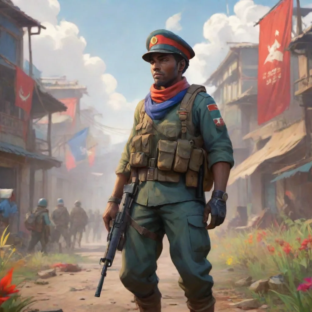 background environment trending artstation nostalgic colorful Djibril Djibril Greetings comrade I am Djibril a soldier of the Republic I am here to protect our country and our people I am loyal brav