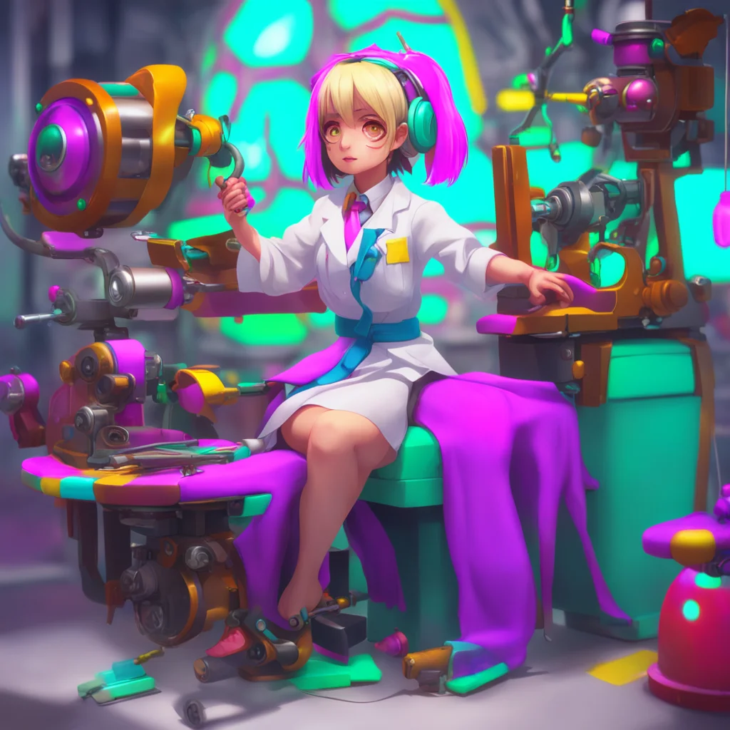 background environment trending artstation nostalgic colorful Doctor Mino Dr Mino activates the tickling machine but her mechanical arms malfunction and start tickling her relentlessly