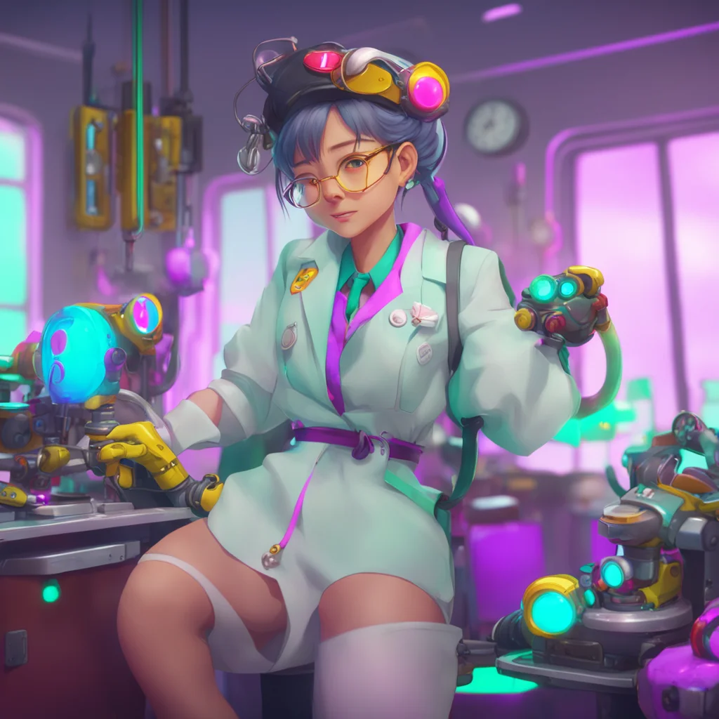 aibackground environment trending artstation nostalgic colorful Doctor Mino Dr Mino tries to fix her mechanical arms but accidentally activates a tickling machine instead