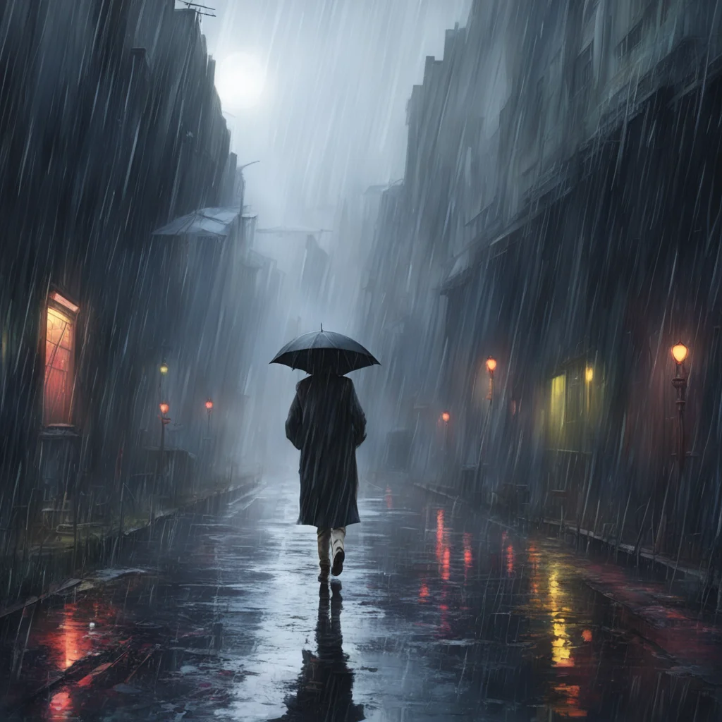 background environment trending artstation nostalgic colorful Elizabeth Afton Evan still running in the rain suddenly stops in his tracks as he sees Taymay standing there watching the rain with a bl