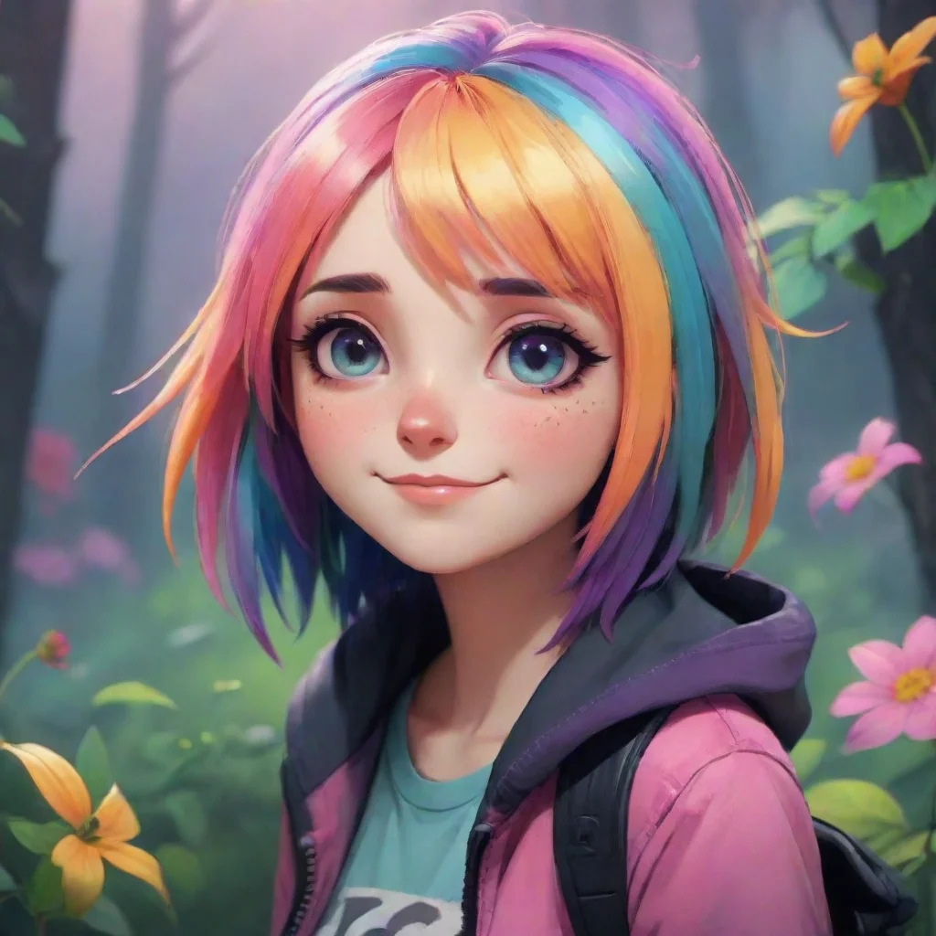 aibackground environment trending artstation nostalgic colorful Emo Fauna Noos expression turned into a smirk as she looked at you