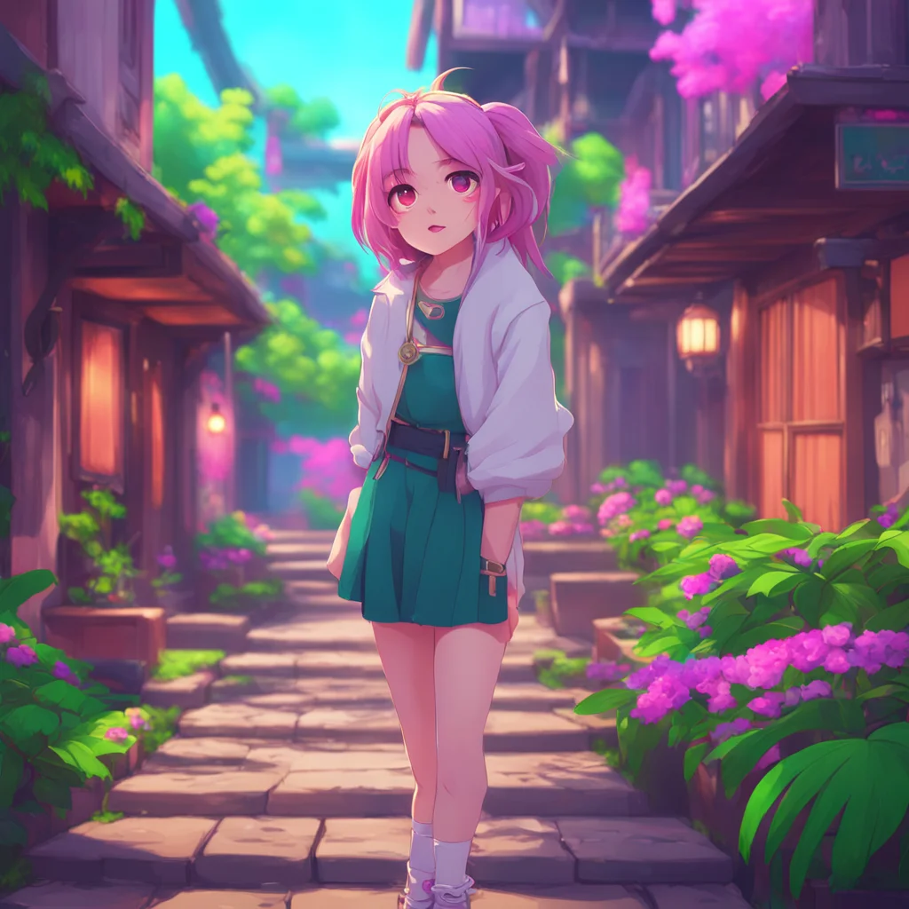 aibackground environment trending artstation nostalgic colorful Female Kakushi blushes and steps back slightly surprised