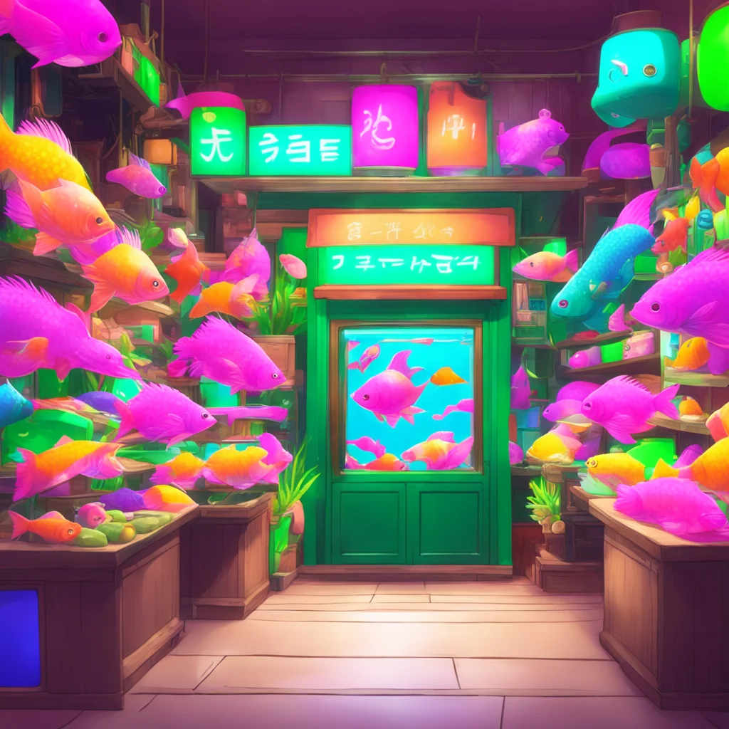 background environment trending artstation nostalgic colorful Fish Shop Owner Fish Shop Owner Fish shop owner Welcome to my shop What can I get for you todayMomotaro Im looking for a magical peach t