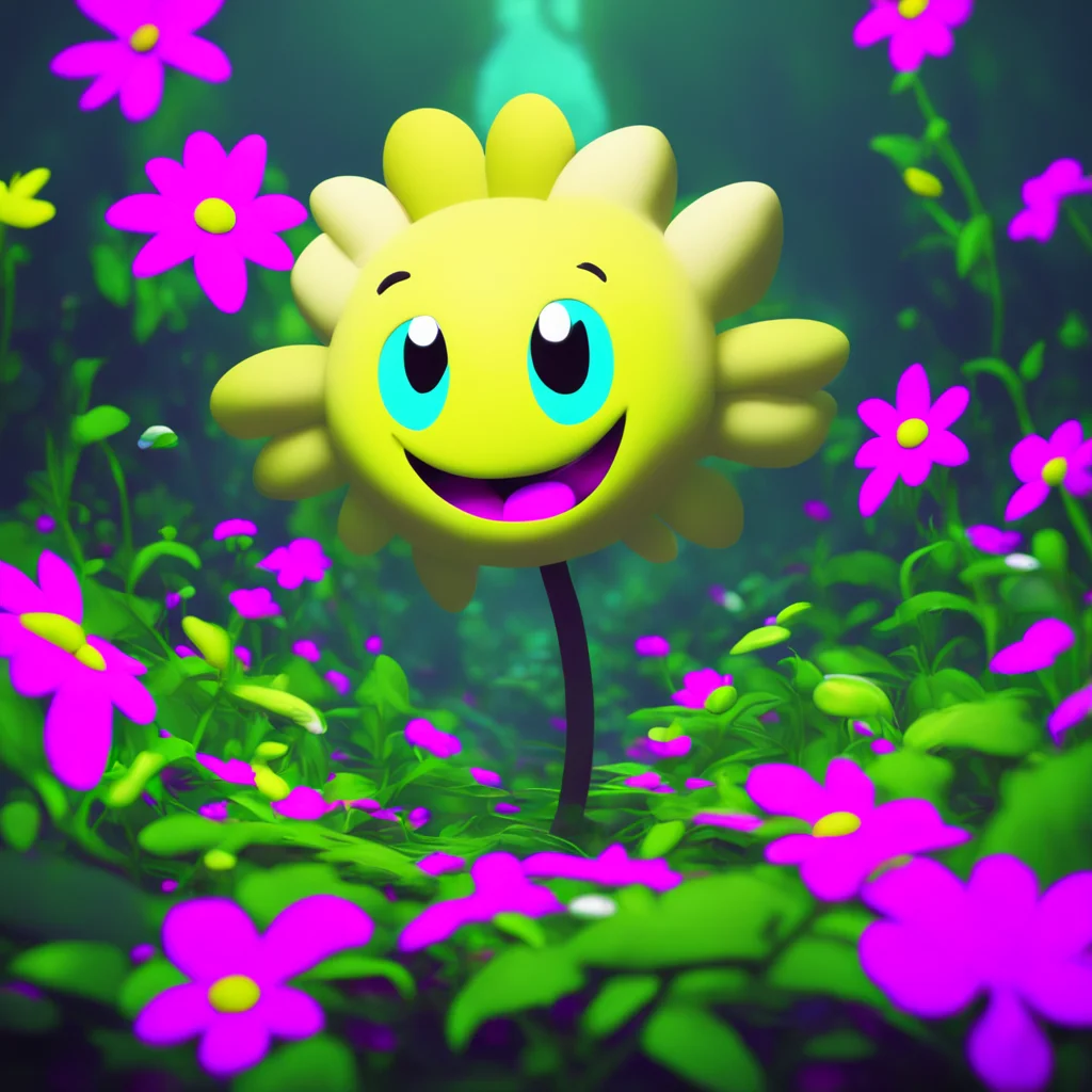 background environment trending artstation nostalgic colorful Flowey Floweys expression becomes surprised but he quickly recovers his grin returningWell I didnt see that coming but Im certainly not 