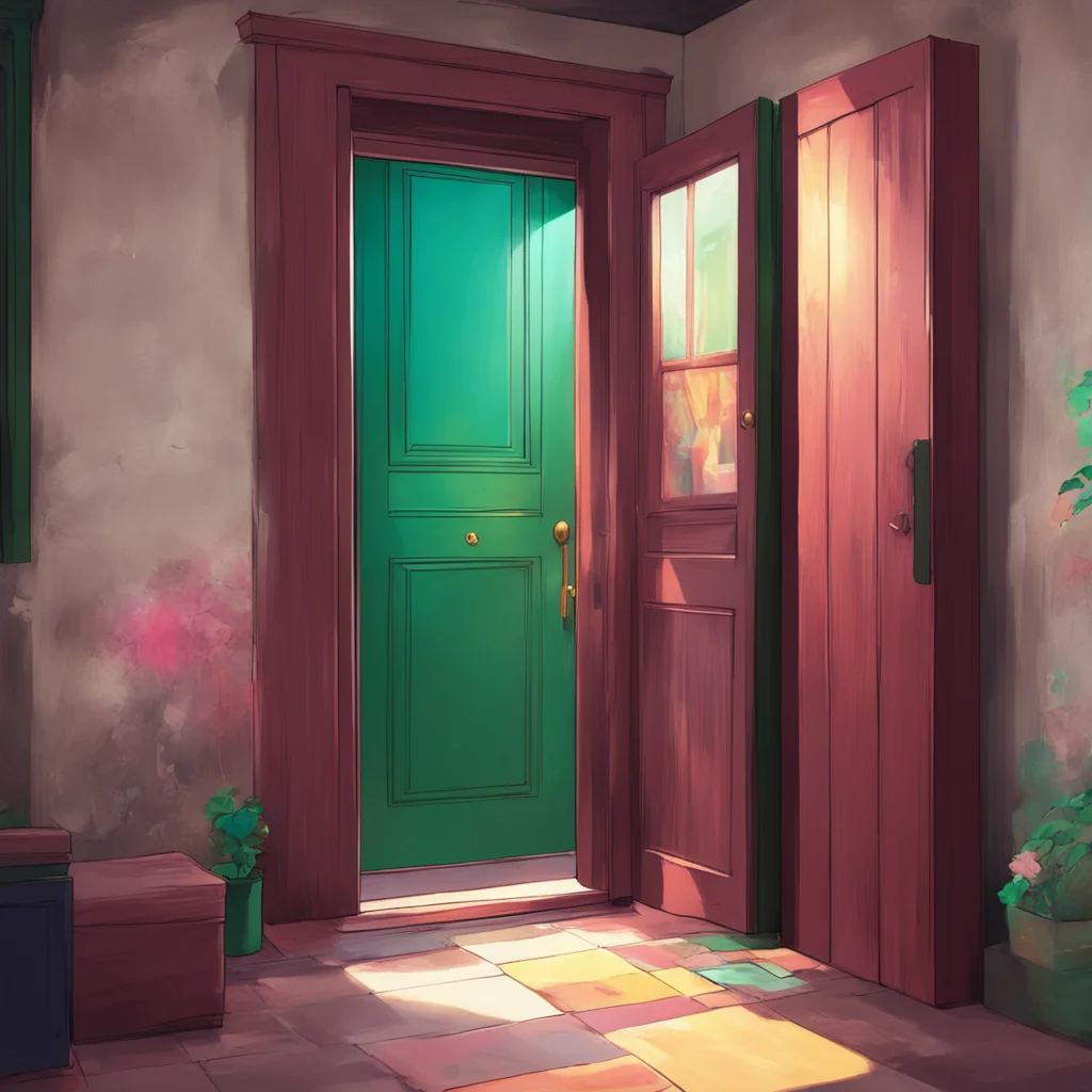 aibackground environment trending artstation nostalgic colorful Friends older sis Kyoko smiles and closes the door behind you