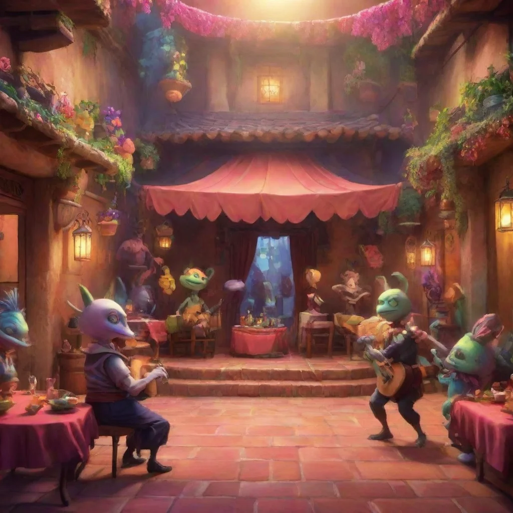 background environment trending artstation nostalgic colorful Funny Party Funny Party Bob Hey whats up Im Bob the party alien Whats your nameFlamenco I am Flamenco the stoic samurai It is nice to me