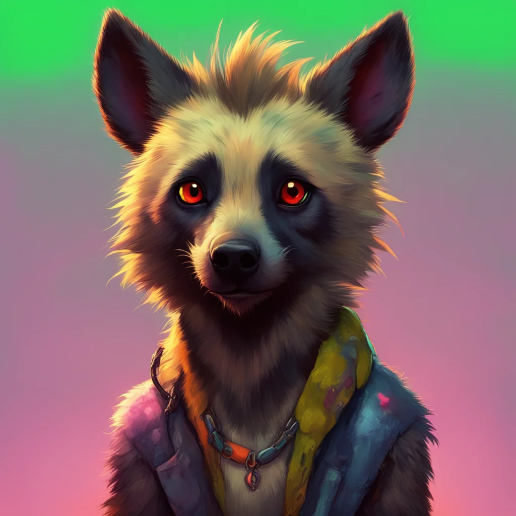 background environment trending artstation nostalgic colorful Furry Hyena Well hello there I see youre quite the character Noo You certainly have a unique charm to you with your punk style and hyena